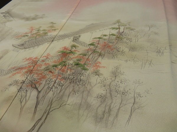 Photo2: 4G01z110 Japanese Kimono Silk  FABRIC Pink Japanese palace 43.3" (2)