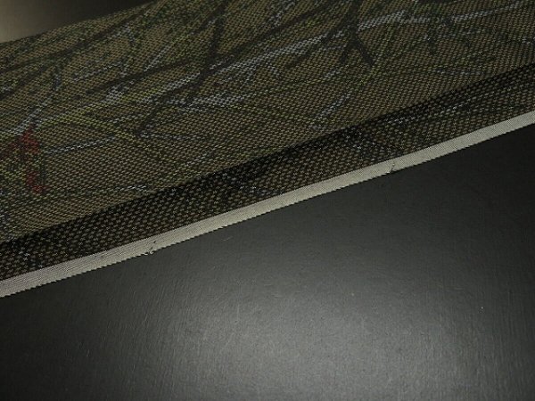 Photo3: 1U07z30 Japanese Kimono Silk  FABRIC Dark gray-brown Trees 54.3" (3)