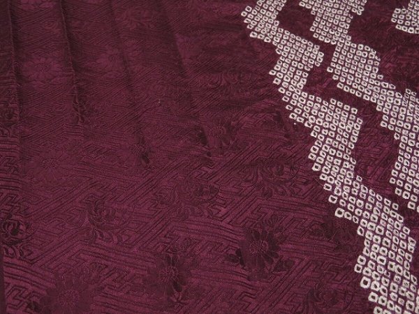 Photo2: 3G07z90 Japanese Kimono Silk  FABRIC Grape  Shibori dyeing 85" (2)