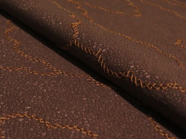 Photo4: 2P06z100 Japanese Kimono Silk Embroidery FABRIC Brown Cloud 63" (4)