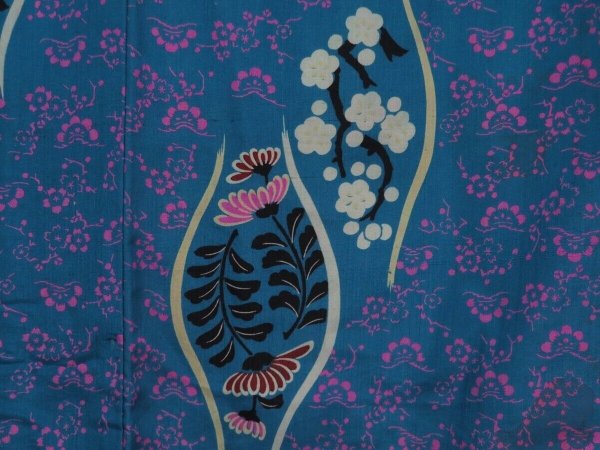 Photo6: 1005i09z690 Antique Japanese Kimono Silk KOMON Light blue Flowers (6)