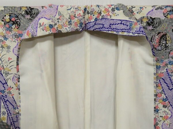 Photo10: 1531T04z1150 Japanese Kimono Silk FURISODE Off-white Flowers (10)