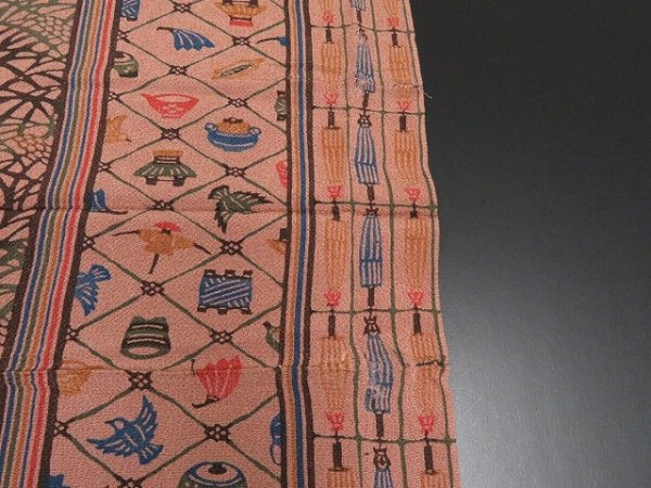 Photo6: 4D03z110 Japanese Kimono Crepe Silk  FABRIC Rosybrown Rice-plant 73.2" (6)