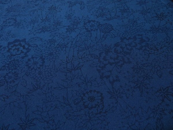 Photo2: 1W05z90 Japanese Kimono Crepe Silk  FABRIC Indigo blue Flowers 59.1" (2)