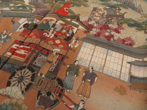 Photo3: 1N01z130 Japanese Kimono Silk  FABRIC Black Old gion matsuri 46.5" (3)