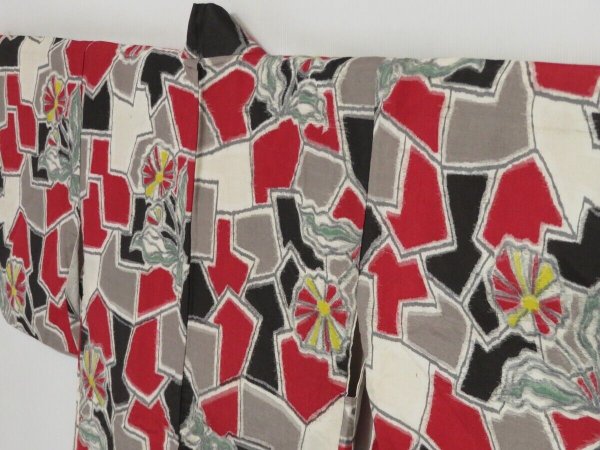 Photo2: 1409i09z520 Vintage Japanese Kimono Silk MEISEN HAORI Black Flower (2)