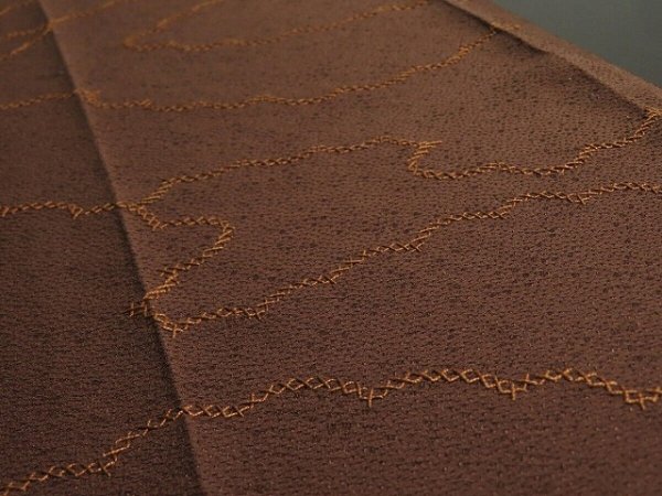Photo2: 2P08z40 Japanese Kimono Silk Embroidery FABRIC Brown Cloud 55.9" (2)