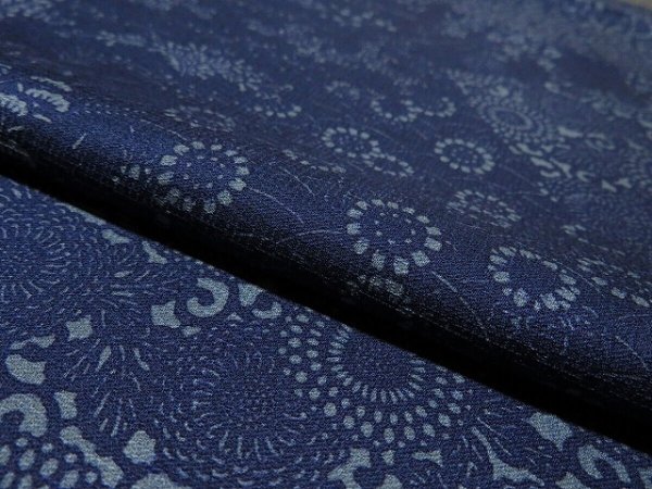 Photo4: 1Q01z60 Japanese Kimono Silk  FABRIC Indigo Flowers 39.4" (4)