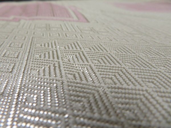 Photo5: 1C01z150 Japanese Kimono Silk OBI FABRIC Off-white Matsukawabishi 86.6" (5)