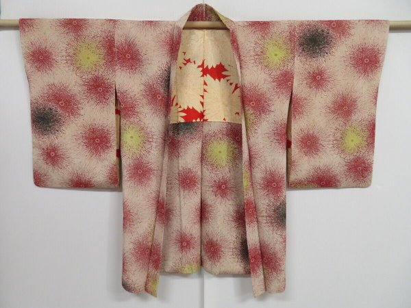 Photo5: 1019i01z900 Vintage Japanese Kimono Silk HAORI Ecru beige Flower (5)