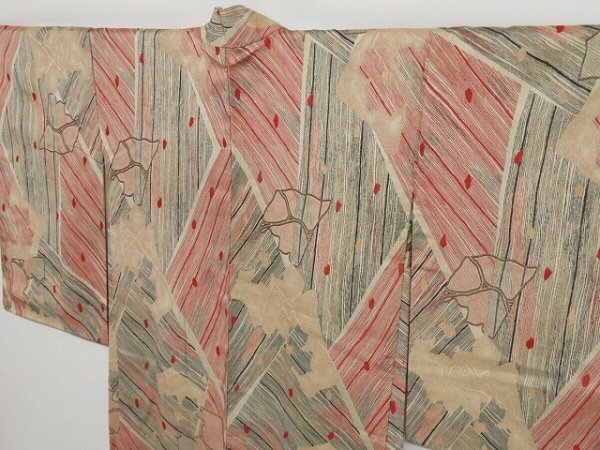 Photo2: 1019i02z870 Vintage Japanese Kimono Silk HAORI Ecru beige (2)