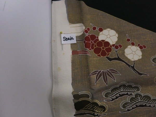 Photo7: 2F03z70 Japanese Kimono Silk  FABRIC Black Chrysanthemum 44.1" (7)