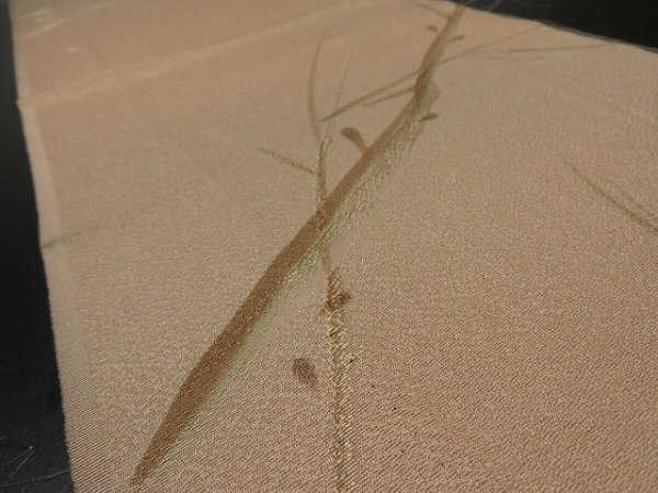 Photo2: 2T08z40 Japanese Kimono Silk  FABRIC Light brown Branch 55.9" (2)