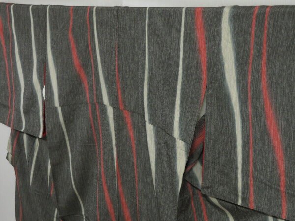 Photo2: 1006i08z900 Vintage Japanese Kimono Silk OMESHI KOMON Dark gray (2)