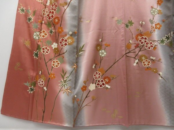 Photo5: 1407T08z1050 Japanese Kimono Silk TSUKESAGE Ash pink Plum branch (5)