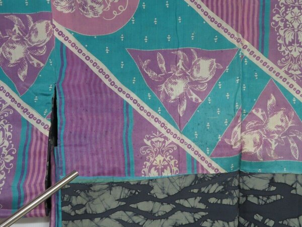 Photo8: 1307i09z460 Vintage Japanese Kimono Silk HAORI Blue-Gray (8)