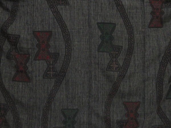 Photo6: 1416i04z900 Vintage Japanese Kimono Silk TSUMUGI Black Flower (6)