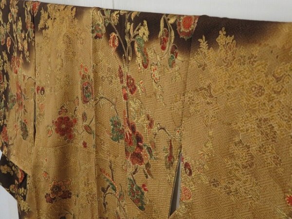 Photo2: 1615i03z920 Unused Japanese Kimono Silk HOUMONGI Ochre Flowers (2)