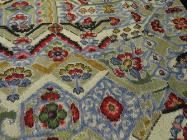 Photo2: 1T04z60 Vintage Japanese Kimono Silk MEISEN FABRIC Gray Flowers 61.4" (2)