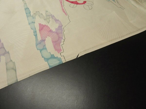 Photo6: 3Q02z60 Japanese Kimono Silk  FABRIC Off-white Camellia 40.2" (6)