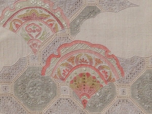 Photo8: 1418T04z940 Japanese Kimono Silk TSUKESAGE Smoky white Flower Embroidery (8)