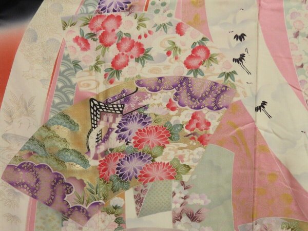 Photo8: 1013i03z1230 Japanese Kimono Silk FURISODE Black Crane (8)