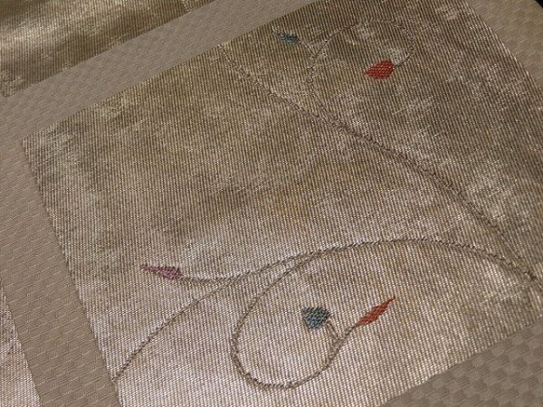 Photo4: 1D01z200 Japanese Kimono Silk OBI FABRIC Off-white Ivy 109.4" (4)