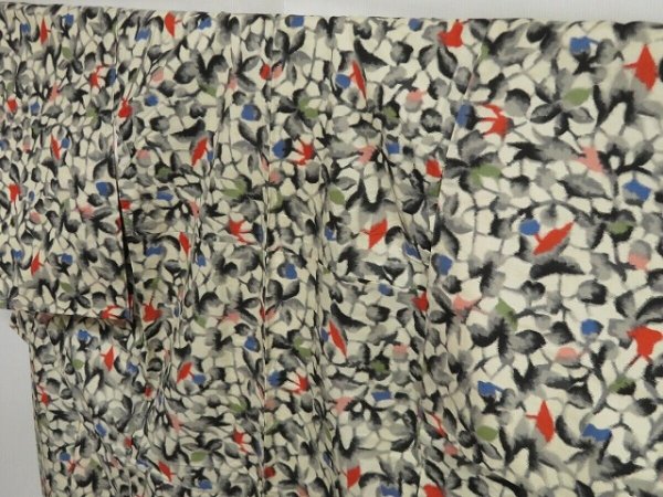 Photo2: 0928i05z720 Vintage Japanese Kimono Silk MEISEN KOMON Off-white Plants (2)