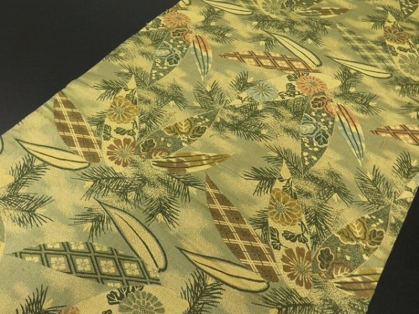 Photo3: 1A04z140 Vintage Japanese Kimono Silk OBI FABRIC  Bamboo grass 77.2" (3)