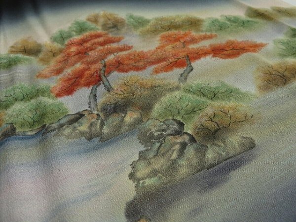 Photo2: 1Z04z80 Japanese Kimono Silk Artist work FABRIC Black Garden 44.9" (2)