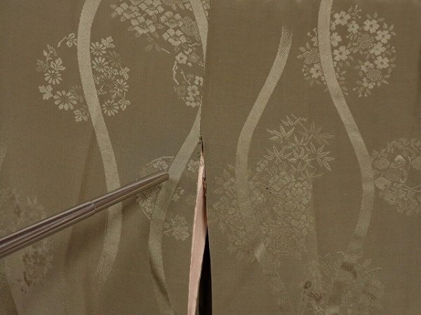 Photo9: 0621N04z720 Vintage Japanese Kimono Silk KO-FURISODE Olive-Gray Bird (9)