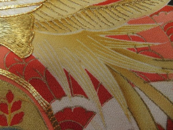 Photo8: 2G01z110 Vitnage Japanese Kimono Silk  FABRIC Black Phoenix 44.9" (8)