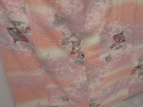 Photo3: 1005T04z910 Unused Japanese Kimono Silk KOMON Coral pink Folding fan (3)