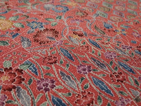 Photo3: 2R02z70 Japanese Kimono Crepe Silk  FABRIC Dark pink Flowers 40.9" (3)
