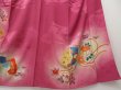 Photo6: 1418T05z570 Antique Japanese Kimono Silk IROTOMESODE Dark pink Folding fan (6)