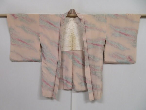 Photo7: 1203i05z600 Vintage Japanese Kimono Silk HAORI Light pink Cloud (7)