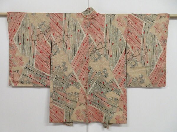 Photo1: 1019i02z870 Vintage Japanese Kimono Silk HAORI Ecru beige (1)