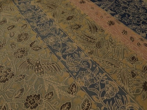 Photo2: 1i01z50 Japanese Kimono Silk  FABRIC Sand beige Birds, Flowers 36.2" (2)