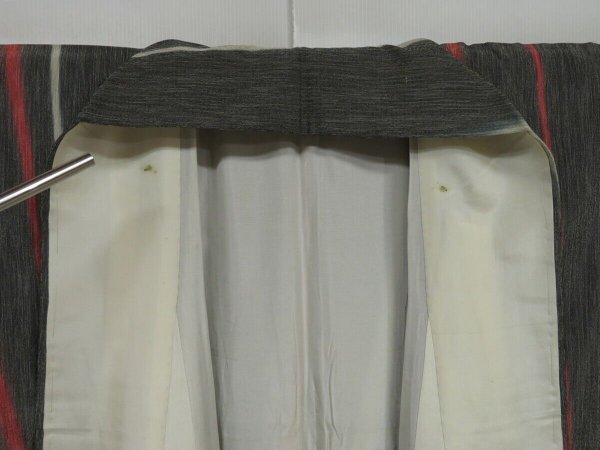 Photo9: 1006i08z900 Vintage Japanese Kimono Silk OMESHI KOMON Dark gray (9)