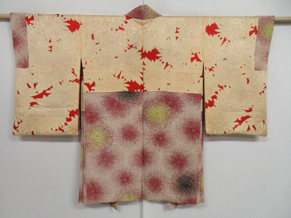 Photo8: 1019i01z900 Vintage Japanese Kimono Silk HAORI Ecru beige Flower (8)