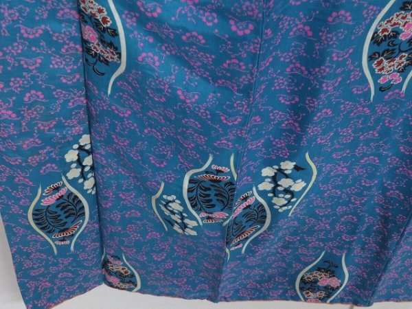 Photo3: 1005i09z690 Antique Japanese Kimono Silk KOMON Light blue Flowers (3)