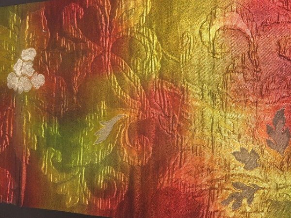 Photo2: 1E01z240 Japanese Kimono Silk OBI FABRIC  Flower 100" (2)