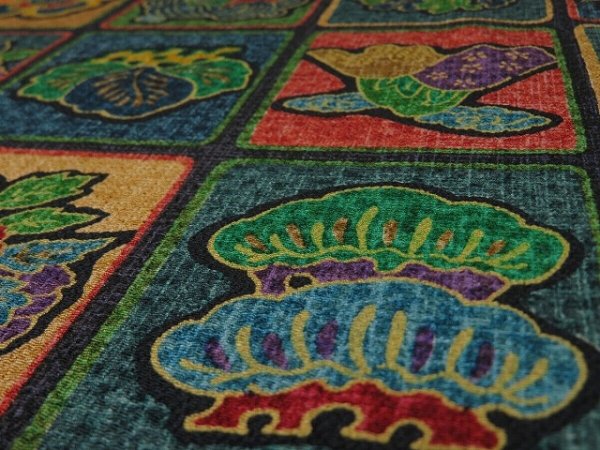 Photo4: 3M05z100 Japanese Kimono Silk  FABRIC Navy Flowers 70.1" (4)