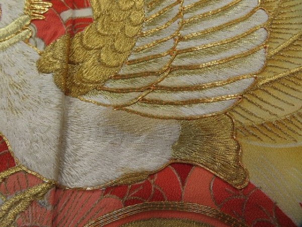 Photo10: 2G01z110 Vitnage Japanese Kimono Silk  FABRIC Black Phoenix 44.9" (10)