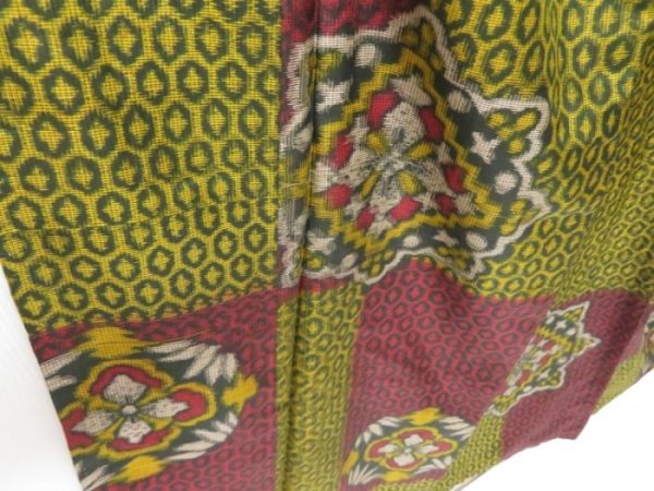 Photo3: 2228T08z600 Vintage Japanese Kimono Silk MEISEN KOMON  Saffron yellow (3)