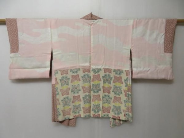 Photo6: 2301T06z610 Vintage Japanese Kimono Crepe Silk HAORI Butterfly Pink (6)
