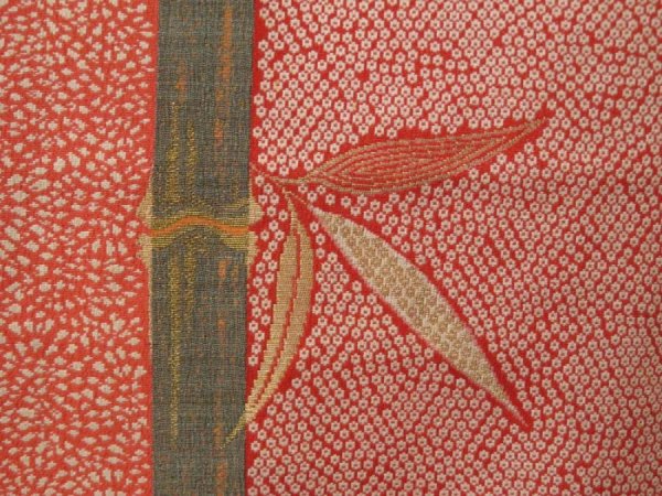 Photo7: 2323T06z810 Vintage Japanese Kimono Silk KOMON Bamboo Red (7)