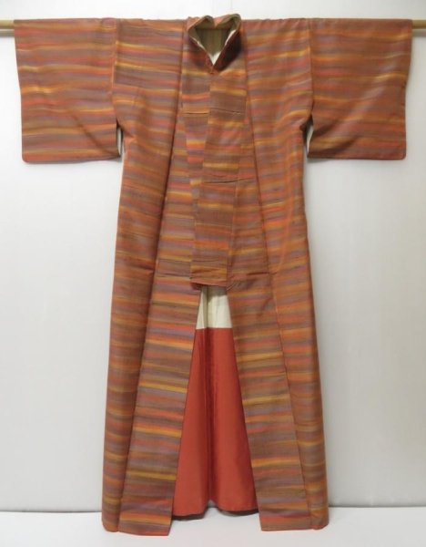 Photo8: 2323T09z670  Japanese Kimono Silk TSUMUGI  Light brown (8)