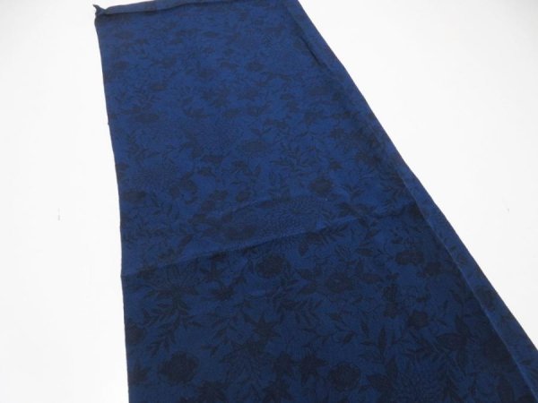 Photo3: 4H01z70  Japanese Kimono Crepe Silk  FABRIC Flowers Indigo 41.7x13.8 (3)