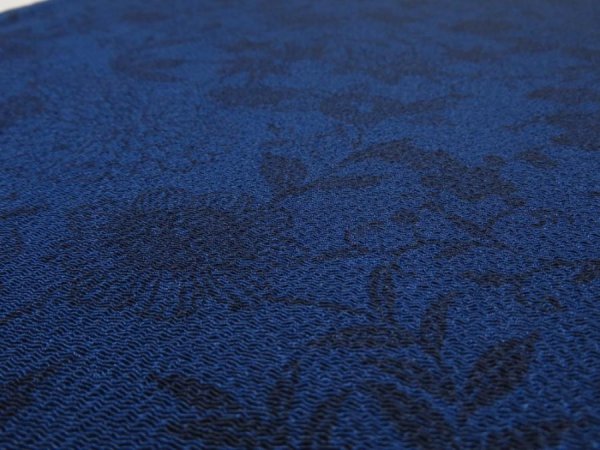 Photo4: 4H01z70  Japanese Kimono Crepe Silk  FABRIC Flowers Indigo 41.7x13.8 (4)
